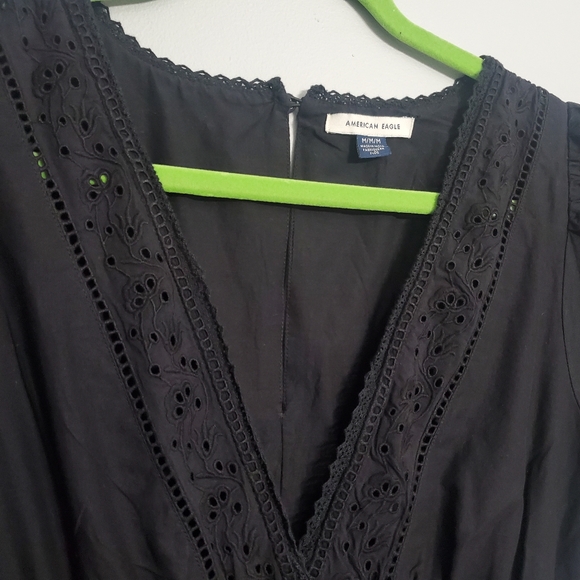American Eagle Eyelet Tiered Smocked Lined Midi Dress Black Cottagecore NWOT M - Picture 6 of 16